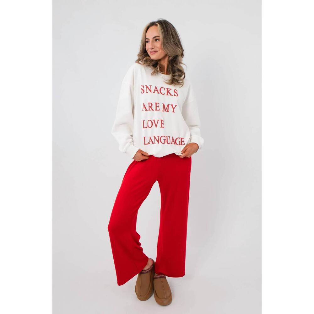 NEW SUNDAY EDITION snacks are my love language sweatshirt in white
